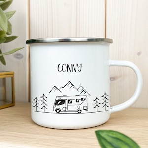 Camping enamel mug personalized with name camper mug