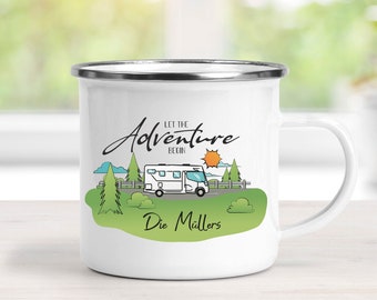 Camping mug personalized with name, enamel mug for campers, RV accessories for camping