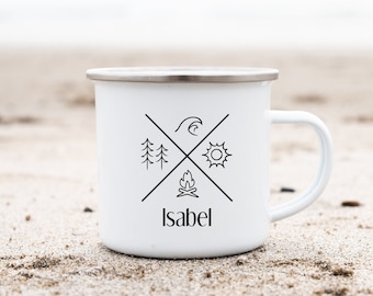 Camping Tasse personalisiert, Emaille Becher Camping, Campingzubehör, Kaffeetasse Camping, Camper Tasse Vanlife, Emailletasse für Camper