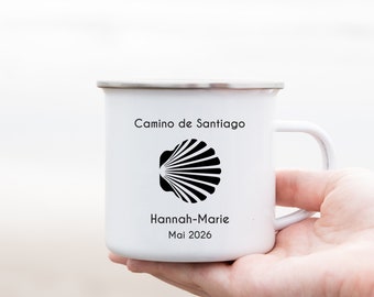 Jakobsweg Tasse personalisiert, Pilger Becher, Emailletasse Jakobsweg, Camino de Santiago, Geschenk für Pilger, Geschenke für Wanderer,