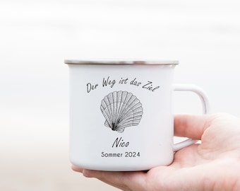 Jakobsweg Tasse personalisiert, Pilger Becher, Emailletasse Jakobsweg, Camino de Santiago, Geschenk für Pilger, Geschenke für Wanderer,