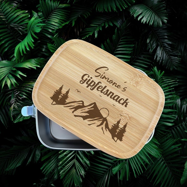 Lunchbox personalisiert, Brotbox mit Berge Gravur, Geschenk für Wanderer, Gipfelsnack, Männergeschenke, Geschenk für Sie, Geschenk für Ihn,