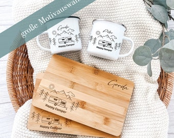 Gift set for campers, breakfast set camper, camping set personalized, cutting board camping, camping mug, caravan accessories