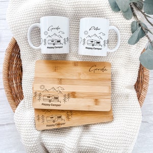 Gift set for campers, breakfast set camper, camping set personalized, cutting board camping, camping mug, caravan accessories Keramik + Bambus