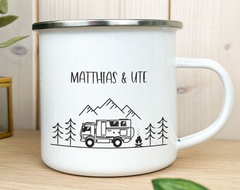 Camping Emaille Tasse personalisiert Name Overlander Expedition Weltreise