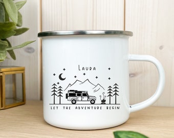 Enamel cup / mug - personalized - printed on both sides - Offroad Defender Travel Vanlife Sustainable