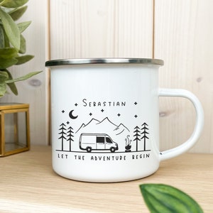 Emaille Tasse / Becher personalisiert beidseitig bedruckt Campervan Wohnmobil Reisen Vanlife Nachhaltig Bild 1