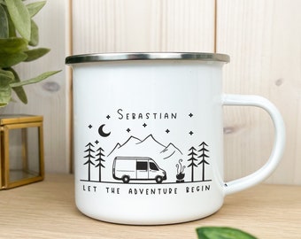 Emaille Tasse / Becher - personalisiert - beidseitig bedruckt - Campervan Wohnmobil Reisen Vanlife Nachhaltig