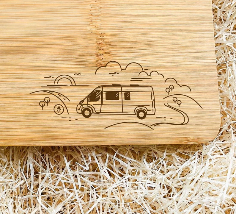 Campervan breakfast board, customizable made of bamboo wood, 3 different landscapes to choose from, chopping board, camping van life image 4