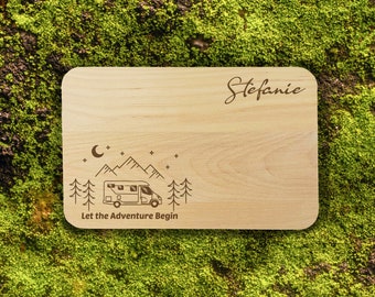 Camping board with engraving, cutting board for campers, breakfast board with desired name, camping gift, snack board personalized