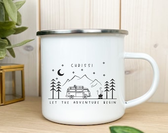 Personalisierte Tasse, Campingbecher Emaille, Geschenk für Camper, personalisierte Geschenke, Camping Zubehör, Wohnmobiltasse, Geschenk Mann