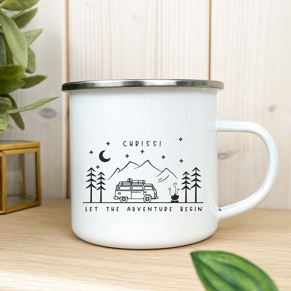 Personalisierte Tasse, Campingbecher Emaille, Geschenk für Camper, personalisierte Geschenke, Camping Zubehör, Wohnmobiltasse, Geschenk Mann