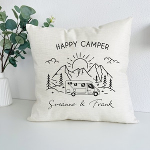 Happy Camper Pillow Personalized Name, Camping Gift, Camping Accessories, Gift for Campers, Gift for Friends, Gift Grandparents image 1