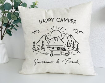 Happy Camper Kissen personalisiert Namen, Camping Geschenk, Campingzubehör, Geschenk für Camper, Geschenk für Freunde, Geschenk Großeltern