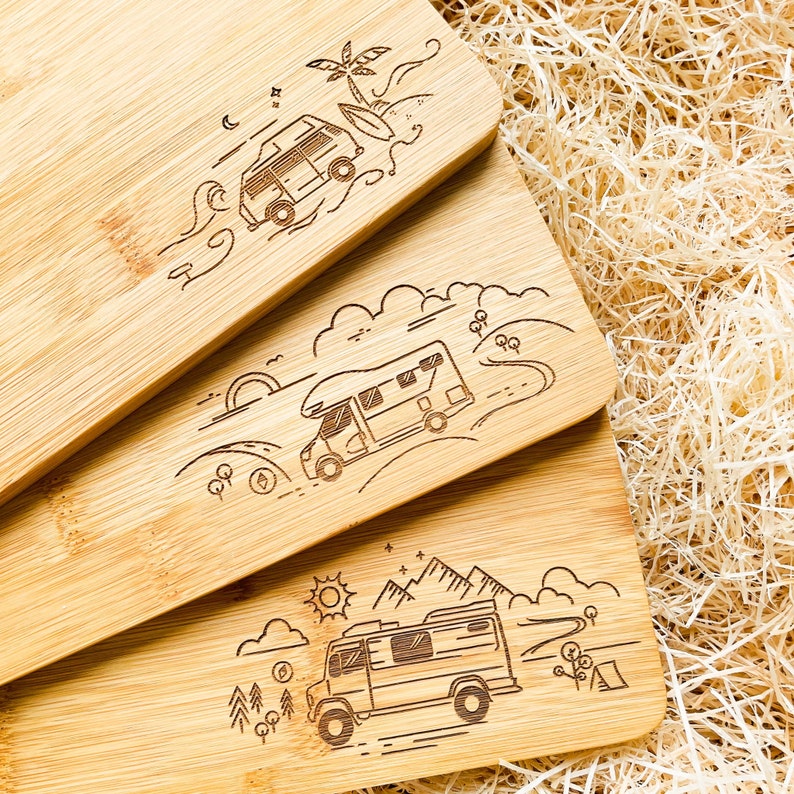 Campervan breakfast board, customizable made of bamboo wood, 3 different landscapes to choose from, chopping board, camping van life image 7