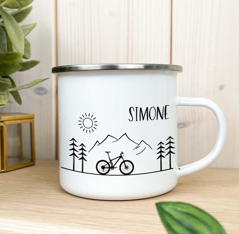 Tasse vélo, mug émail personnalisé pour motards, cadeau personnalisé homme, idée cadeau motard, tasse VTT image 1