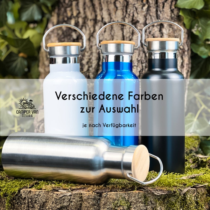 personalisierte Trinkflasche aus Edelstahl, Isolierflasche Berge, Geschenk für Wanderer, Geschenk Mann Camping Zubehör, Vatertag, Muttertag Bild 2