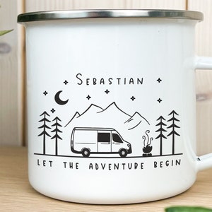 Emaille Tasse / Becher personalisiert beidseitig bedruckt Campervan Wohnmobil Reisen Vanlife Nachhaltig Bild 3