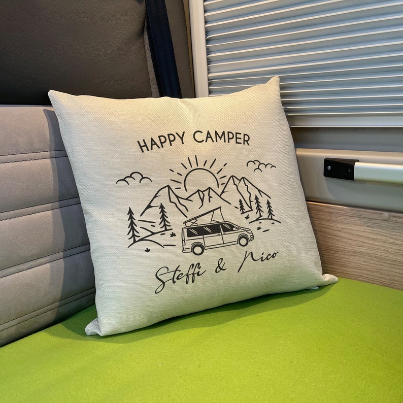 Happy Camper Pillow Personalized Name, Camping Gift, Camping Accessories, Gift for Campers, Gift for Friends, Gift Grandparents image 2