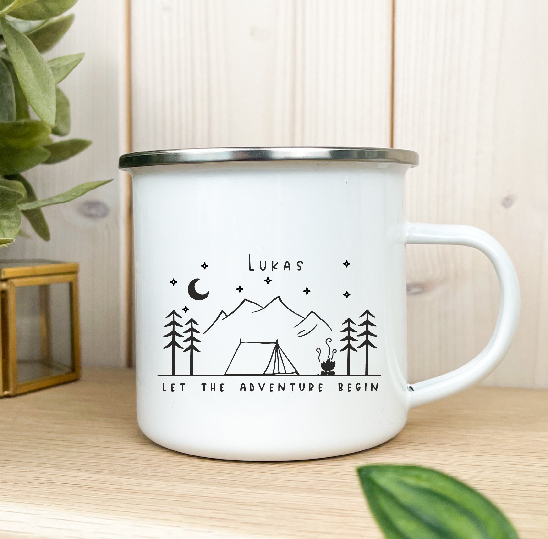 Coupe/Mug en Émail - Personnalisé Imprimé Recto Verso Camping Zelt Reisen Vanlife Nachhaltig