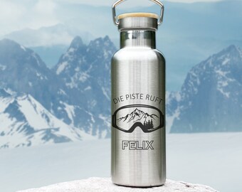 Trinkflasche personalisiert, Wintersport, Ski Snowboard, Edelstahl, Isolierflasche Tee, Thermosflasche, Geschenk für Ihn, Geschenke Freundin