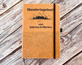 Reisetagebuch personalisiert, Leder Notizbuch mit Namen, Gipfelbuch Geschenk Wandern Camping Zubehör, Weihnachtsgeschenk Frau,