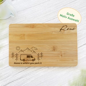 Camping board with engraving, cutting board for campers, breakfast board made of bamboo, camping gift, snack board personalized