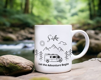 Camping mug personalized made of ceramic, camper cup with name, coffee mug camping gift, motorhome