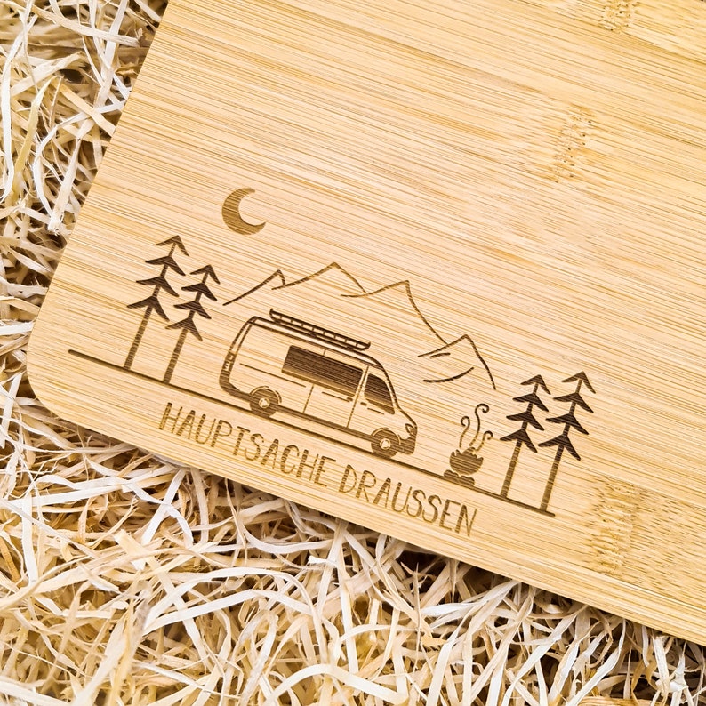 Brotzeitbrett personalisiert, Schneidebrett mit Gravur, Camping Zubehör, Wohnmobil Zubehör, Geschenke für Camper, personalisierte Geschenke Bild 2