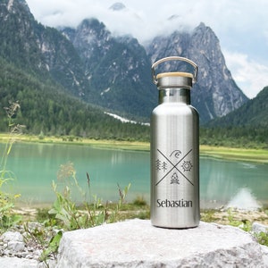 personalisierte Trinkflasche aus Edelstahl, Isolierflasche Berge, Geschenk für Wanderer, Geschenk Mann Camping Zubehör, Vatertag, Muttertag Bild 9