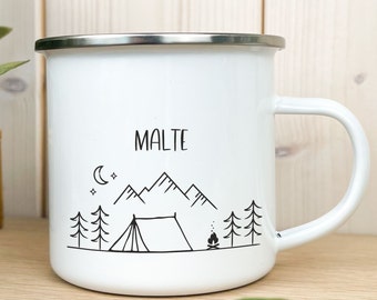 Camping Enamel Mug Personalized Name Tent Hiking Travel