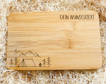 Frühstücksbrettchen personalisiert, Geschenke für  Camper, Camping Zubehör, Zeltlager, Pfadfinder, Männergeschenke, Brotzeitbrett Zelt