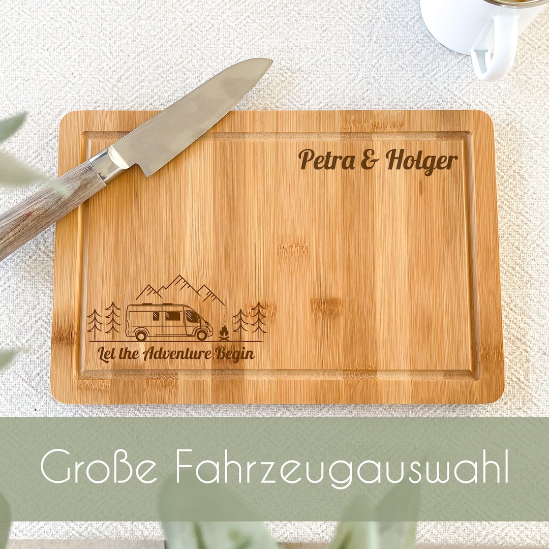 Fluffy Dreams Schneidebrett In Wohnmobil-Form – 32x18 Cm Aus Bambus, Mit Saftrille & Servierfunktion