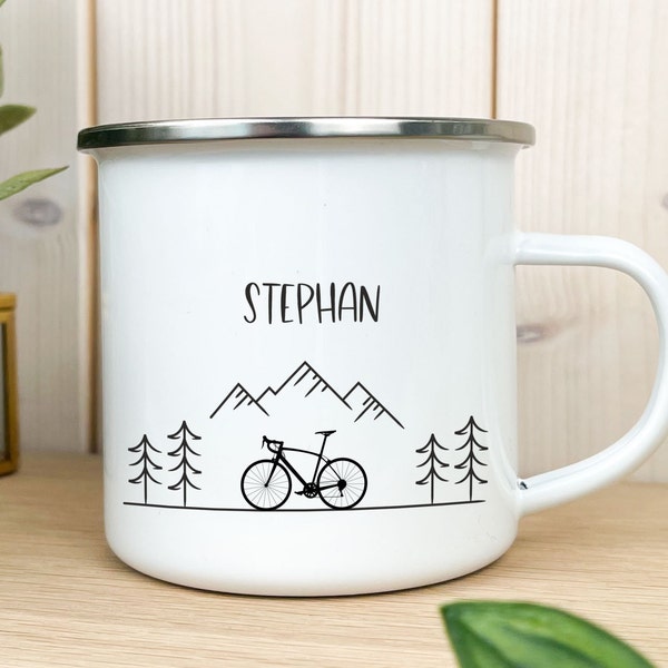 personalisierte Tasse für Biker, Rennrad Tasse,Emaille Becher personalisiert,Fahrrad Tasse,Geschenk für Biker,personalisiertes Geschenk Mann