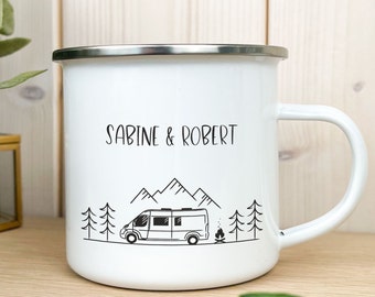 Camping Emaille Tasse personalisiert Campervan Vanlife