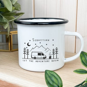 Emaille Tasse / Becher personalisiert beidseitig bedruckt Campervan Wohnmobil Reisen Vanlife Nachhaltig imagem 4