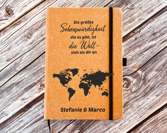 Reisetagebuch personalisiert, Leder Notizbuch mit Namen, Gipfelbuch Geschenk Wandern Camping Zubehör