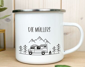 Camping Becher Emaille Tasse personalisiert  Camper Zubehör