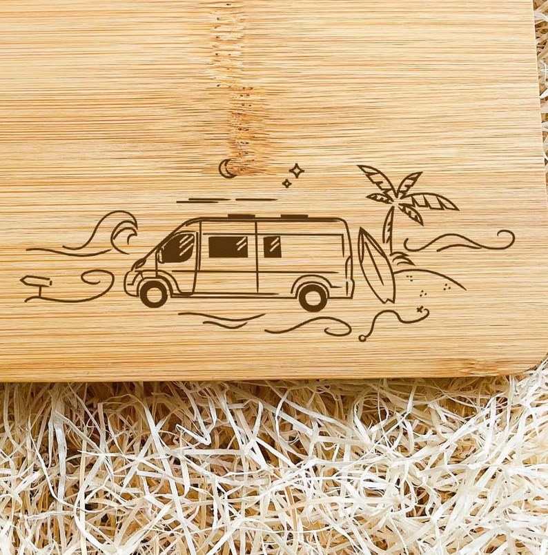 Campervan breakfast board, customizable made of bamboo wood, 3 different landscapes to choose from, chopping board, camping van life image 3