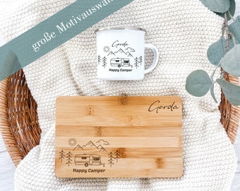 Gift set for campers, breakfast set camper, camping set personalized, cutting board camping, camping mug, caravan accessories