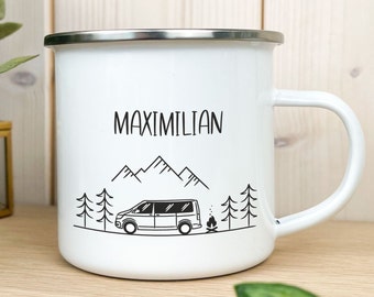 Camping Enamel Mug Personalized Name Camping Bus Campervan