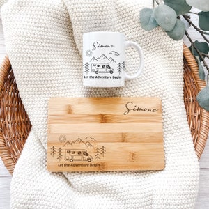 Gift set for campers, breakfast set camper, camping set personalized, cutting board camping, camping mug, caravan accessories Keramik + Bambus