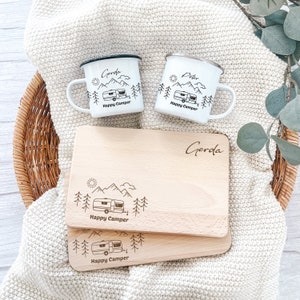 Gift set for campers, breakfast set camper, camping set personalized, cutting board camping, camping mug, caravan accessories Emaille + Buche