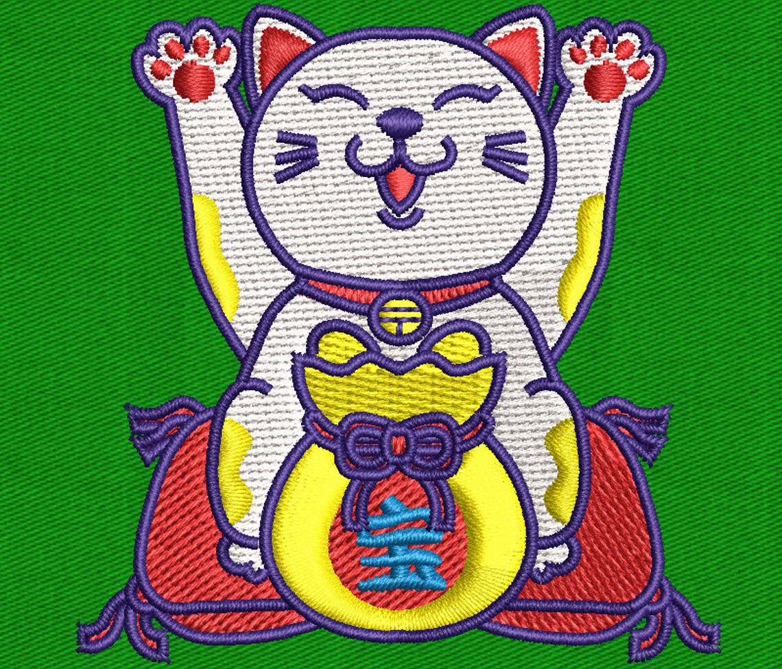 Cute cat embroidery designs lucky cat embroidery design  etsy Cute cat embroidery designs lucky cat embroidery design  etsy