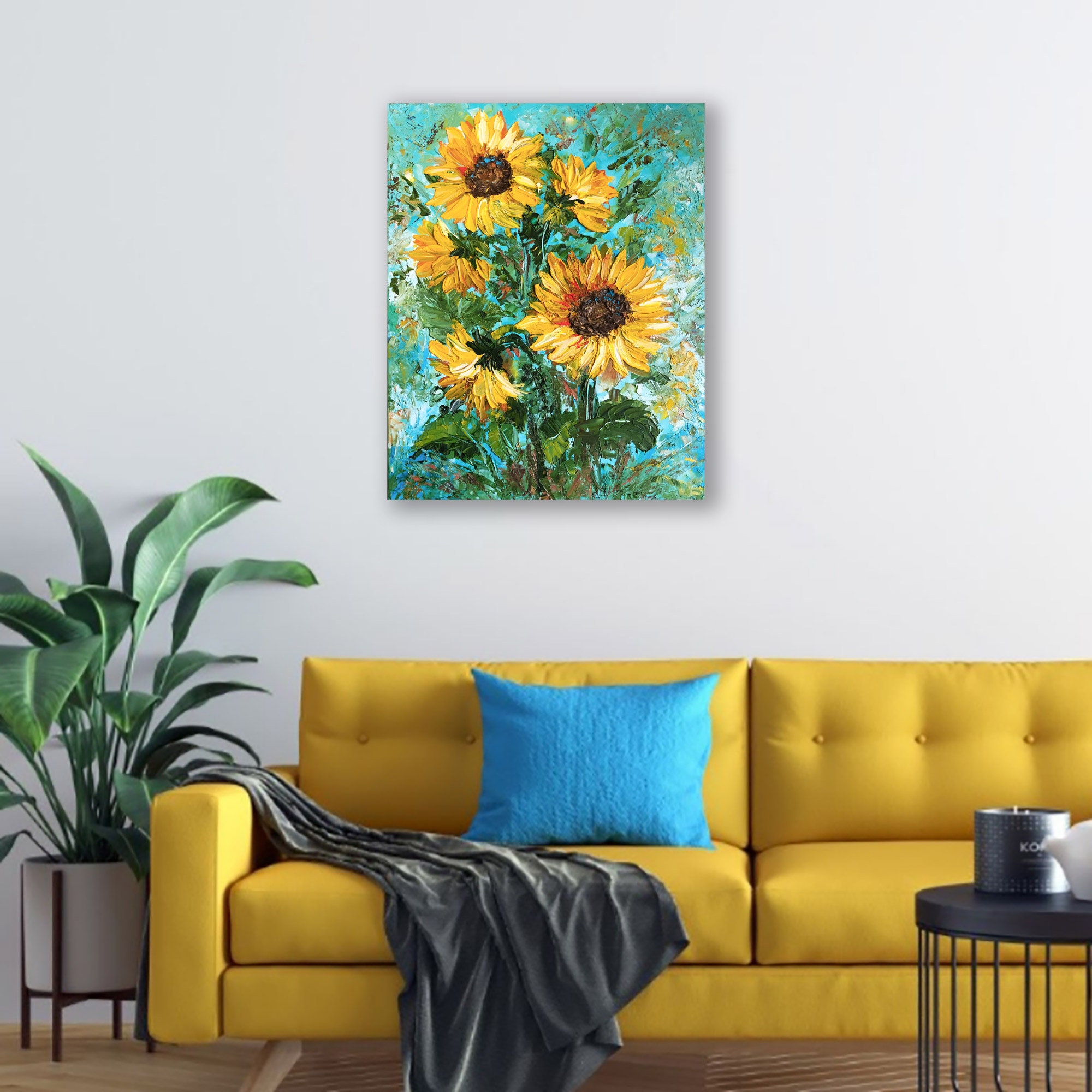 Sunflower Painting Oil Canvas Original Art Impasto Flower Wall | Etsy