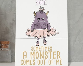 Funny Monster Apology Card, Funny Sorry Card, Forgive Me Card, Cute Monster Sorry Card, Digital Download, Printable Card