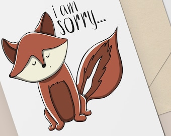 I&#39;m Sorry Card, Apology Card, Cute Sorry Card, Cute Apology Card, Fox Sorry Card, Thinking of You Card, Friend Apology Card