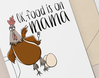 Dinner Invitation Card / Funny Way to Invite Family and Friends / Mama Chicken / Funny Chicken Card / Digital Download / Printable Card