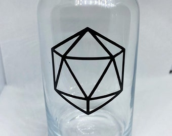 d20 beer glass - handmade dungeons and dragons dice beer glass 16 oz drinkware