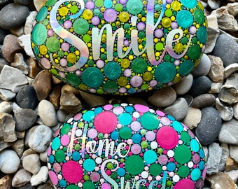 Hand Painted Extra Large Personalised Stone - Mandala - Painted Stone - Painted Rock - Positivity Rock - Gift - Dot Art - Inspirational Rock